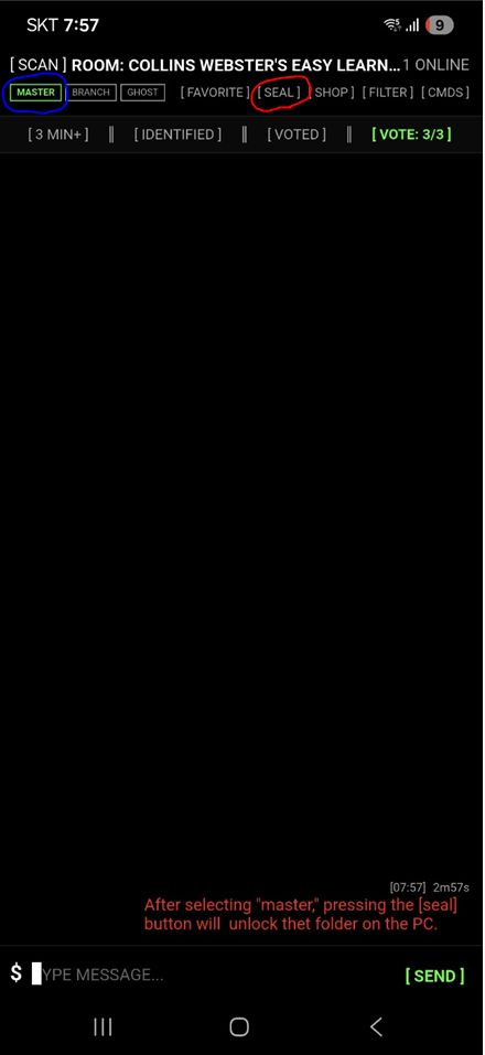 BarChat chat room — [SEAL] button highlighted